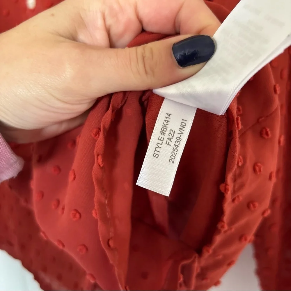 J. Crew Clip Dot Ruffle Button Up Blouse Size Extra Small Burnt Orange